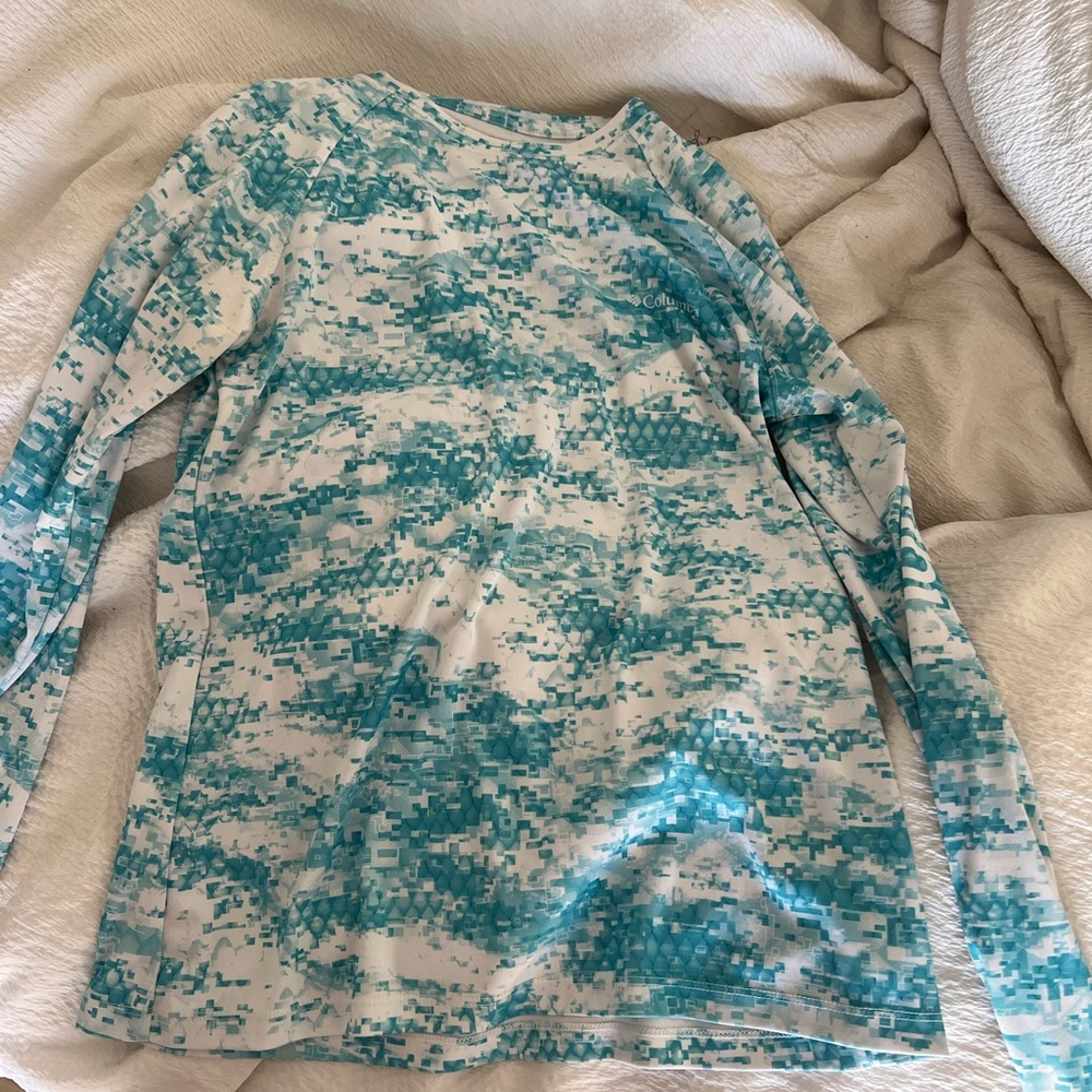 Blue and White Patterned Long Sleeve Shirt